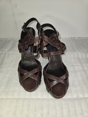 Calvin Klein Women’s Brown Snake-Embossed Strappy Platform Sandals